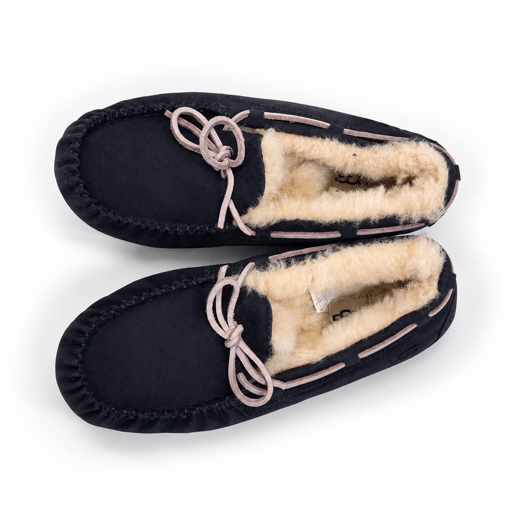 UGG Dakota Navy Blue Suede Wool Lined Moccasin Slippers 5612 Womens 8
